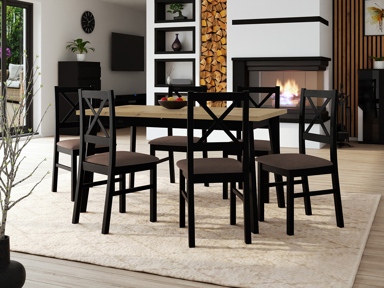 Conjunto de mesas y sillas para comedor Victorville 316 (Negro)