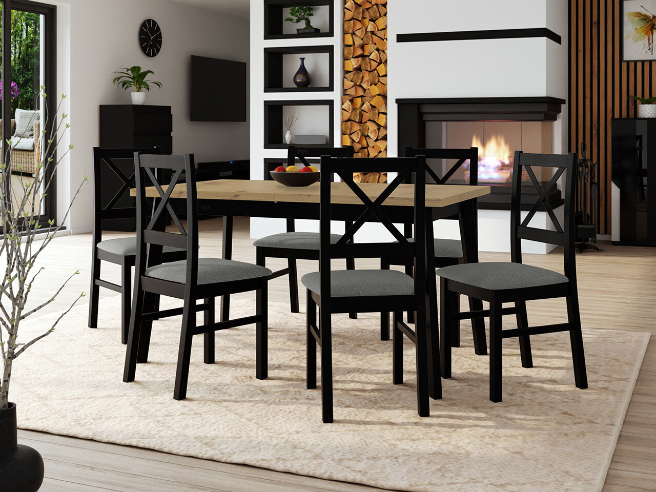 Conjunto de mesas y sillas para comedor Victorville 316 (Negro)