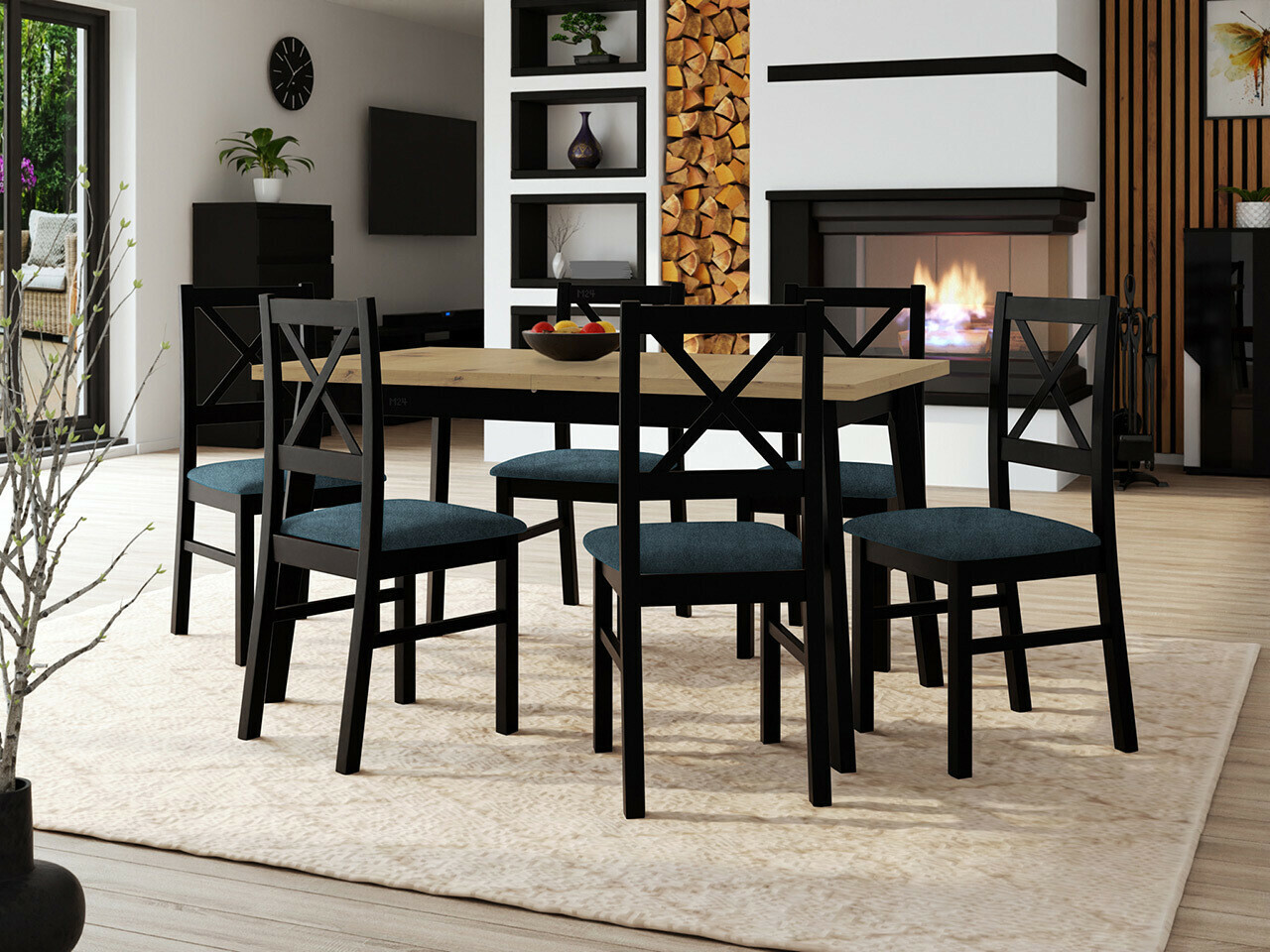 Conjunto de mesas y sillas para comedor Victorville 316 (Negro)