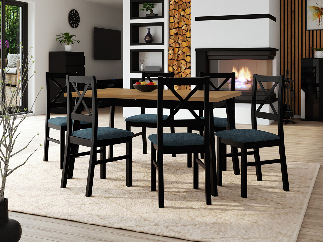 Conjunto de mesas y sillas para comedor Victorville 317 (Negro)