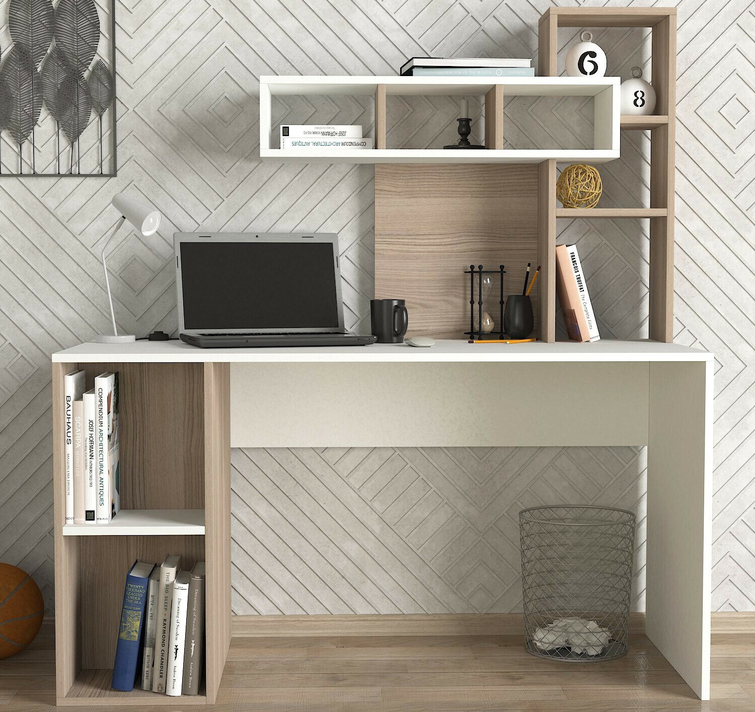 Mesa de oficina Kailua 296 (De color marrón claro + Blanco)