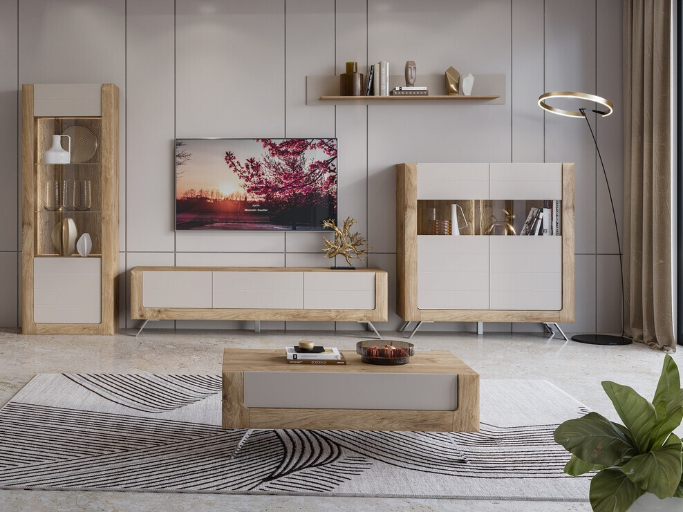 Mueble TV Sovera 104 (Roble dorado + Cachemira)