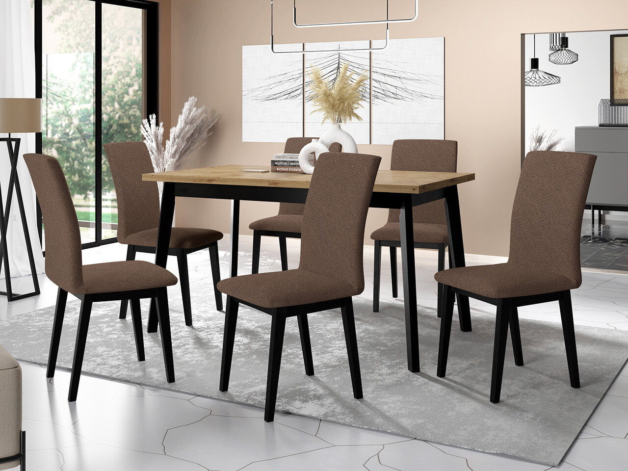 Conjunto de mesas y sillas para comedor Victorville 321 (Negro)