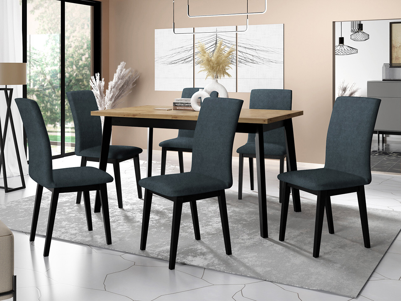 Conjunto de mesas y sillas para comedor Victorville 321 (Negro)