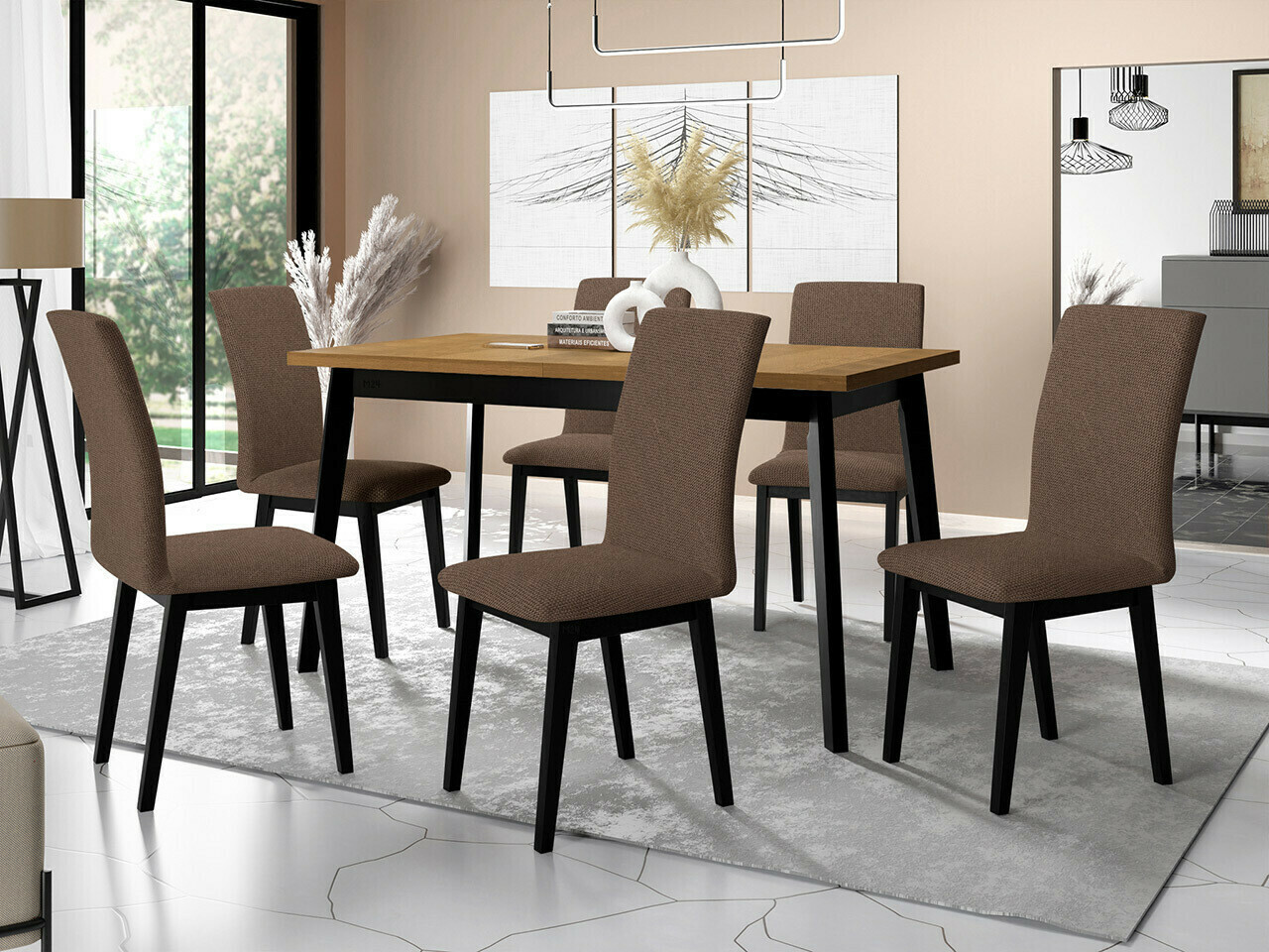 Conjunto de mesas y sillas para comedor Victorville 322 (Negro)