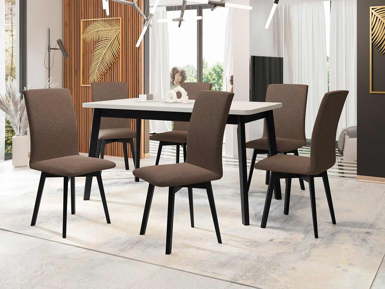 Conjunto de mesas y sillas para comedor Victorville 323 (Negro)