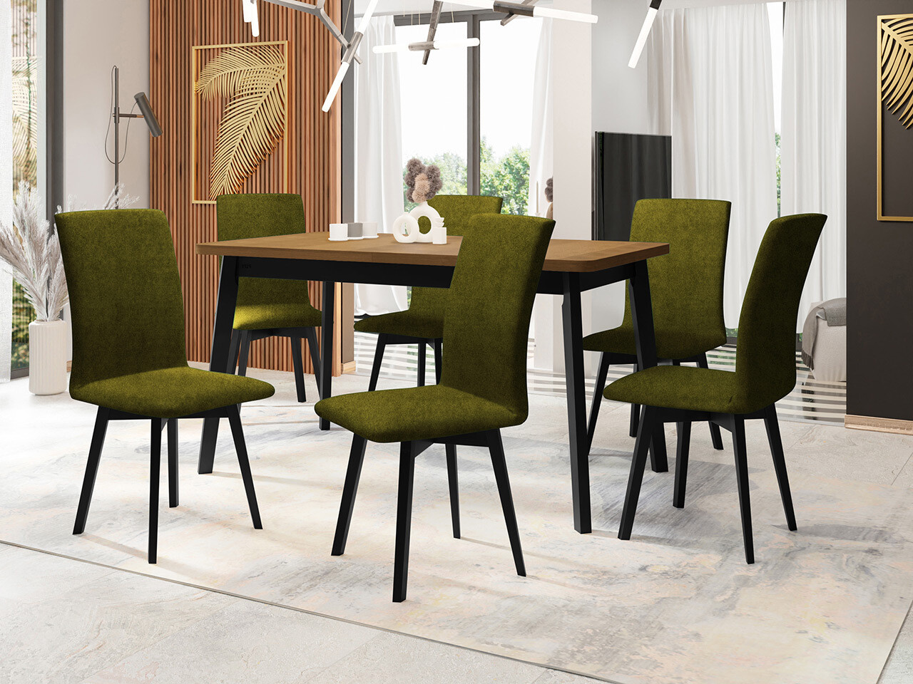 Conjunto de mesas y sillas para comedor Victorville 324 (Negro)