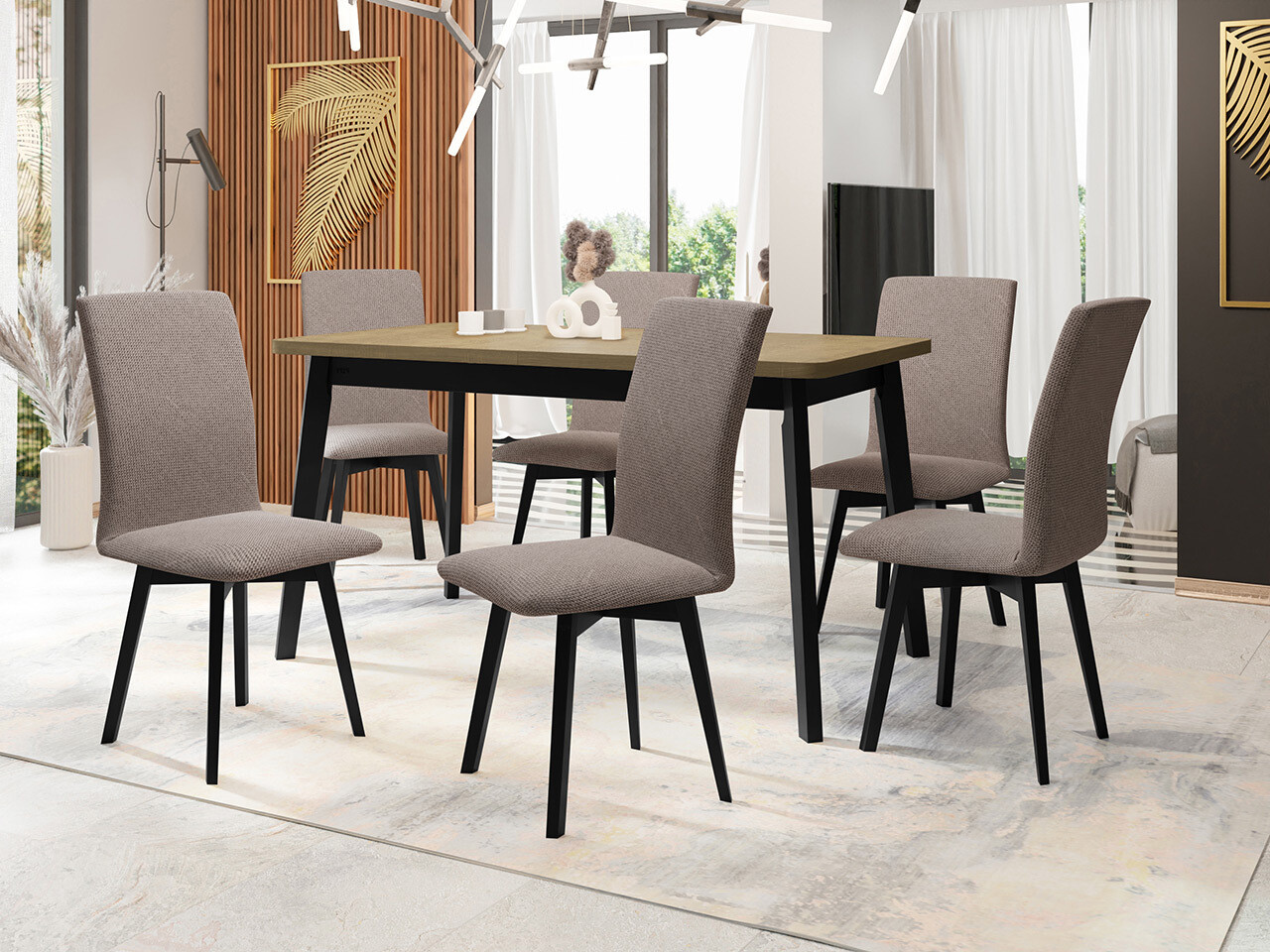 Conjunto de mesas y sillas para comedor Victorville 325 (Negro)