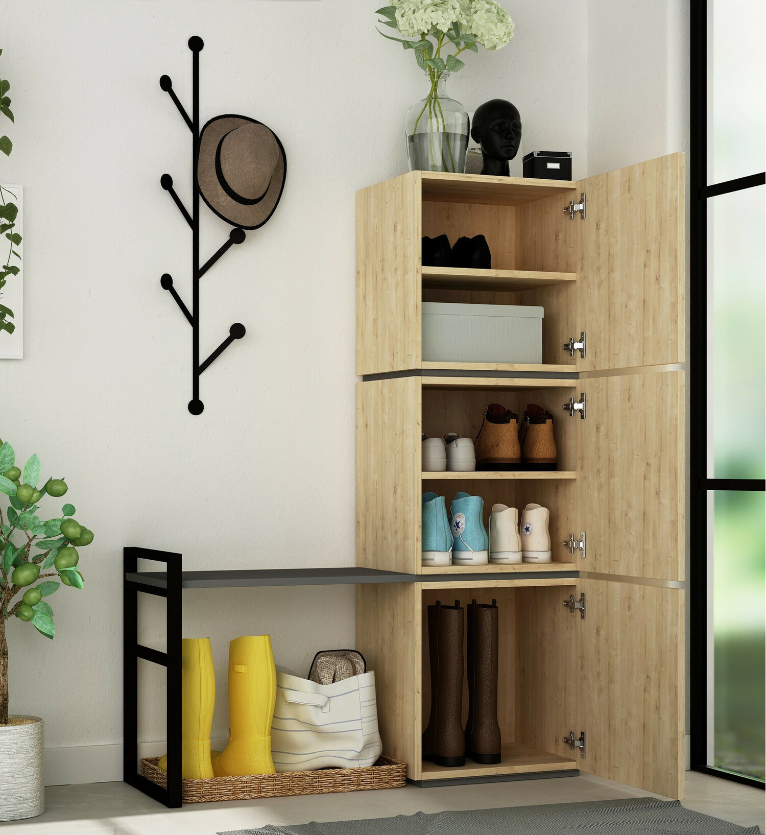 Conjunto de recibidor Kailua 346 (Antracita + Roble)