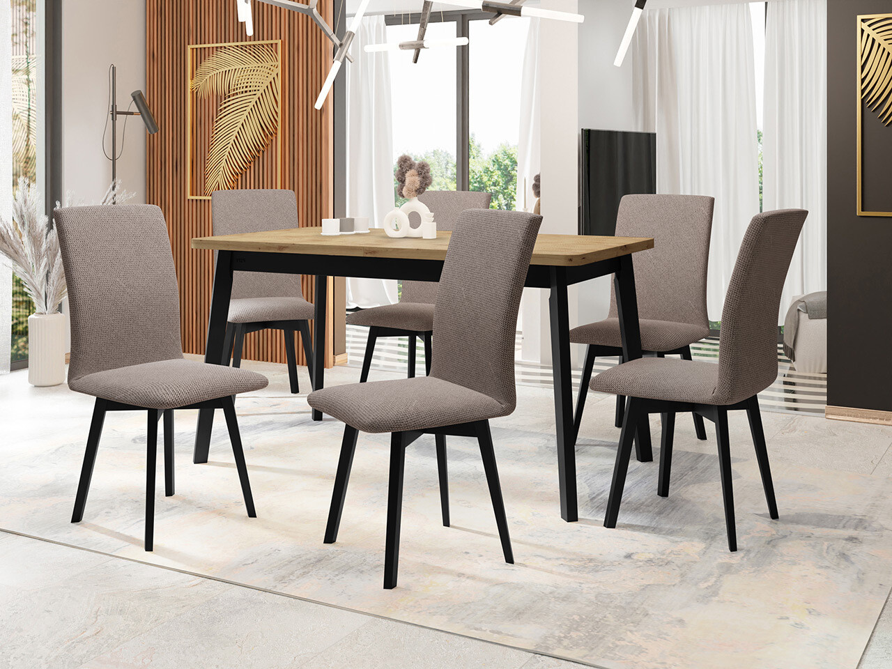 Conjunto de mesas y sillas para comedor Victorville 326 (Negro)