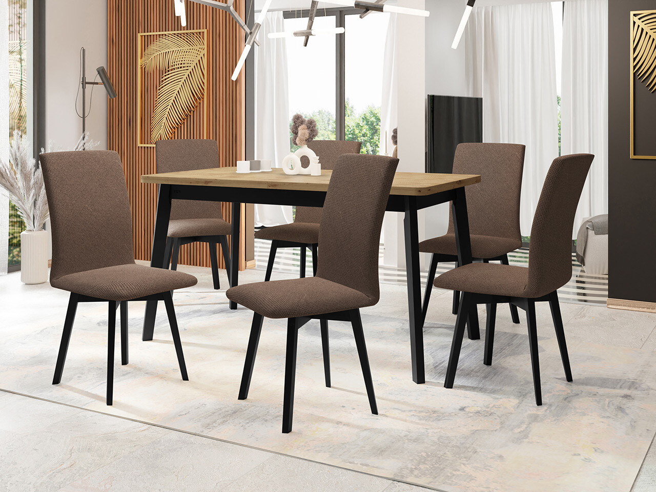 Conjunto de mesas y sillas para comedor Victorville 326 (Negro)