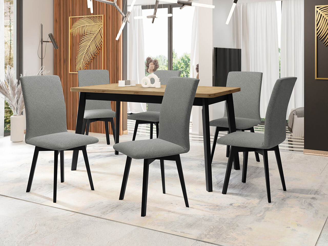 Conjunto de mesas y sillas para comedor Victorville 326 (Negro)