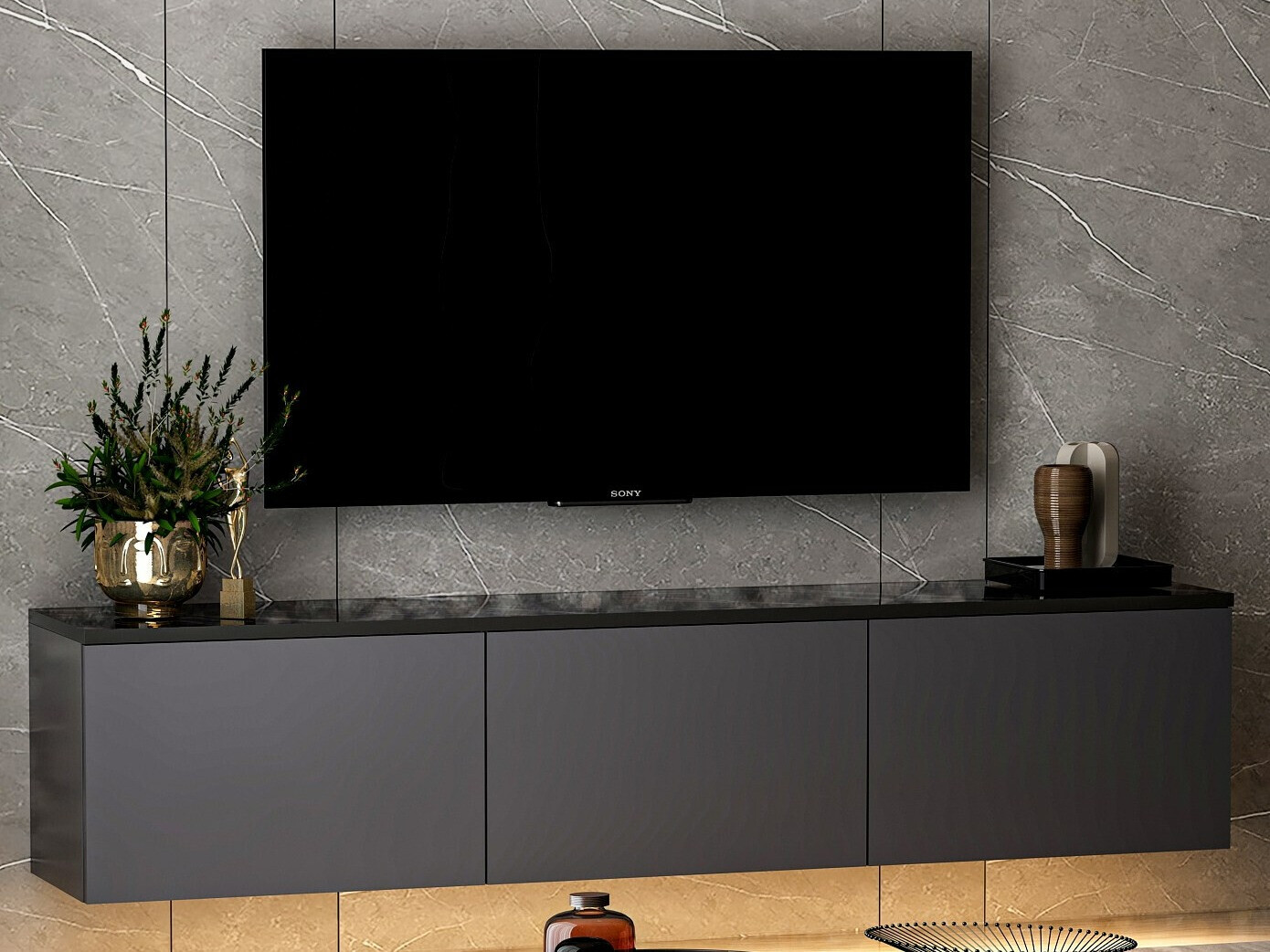 Mueble TV Kailua 408 (Antracita + Mármol negro)