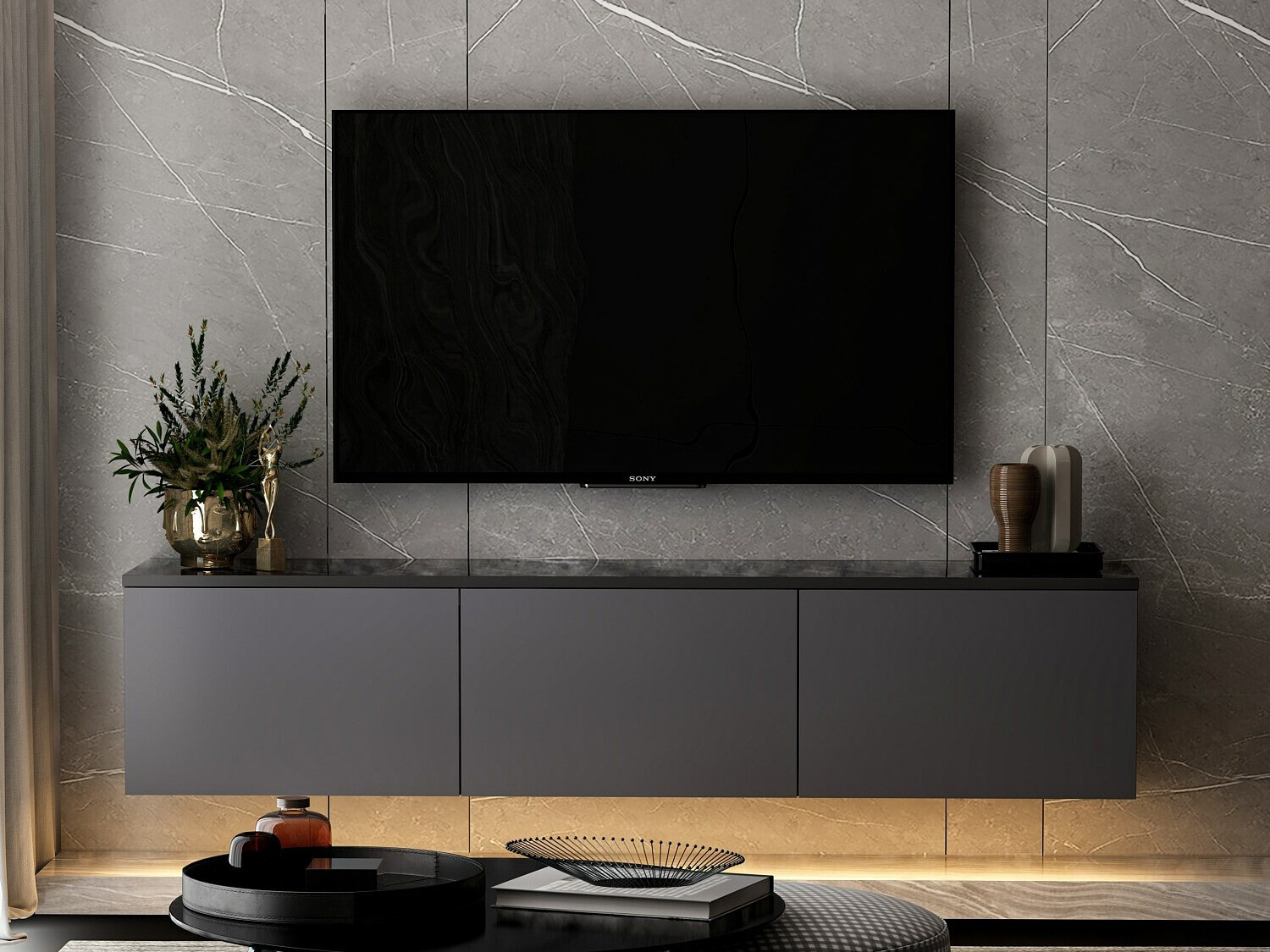 Mueble TV Kailua 408 (Antracita + Mármol negro)