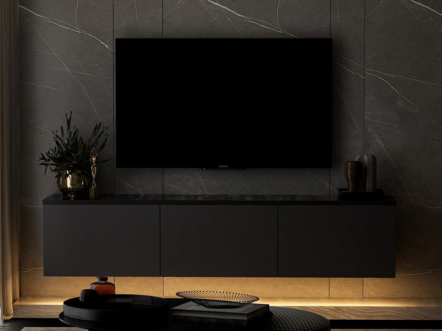 Mueble TV Kailua 408 (Antracita + Mármol negro)