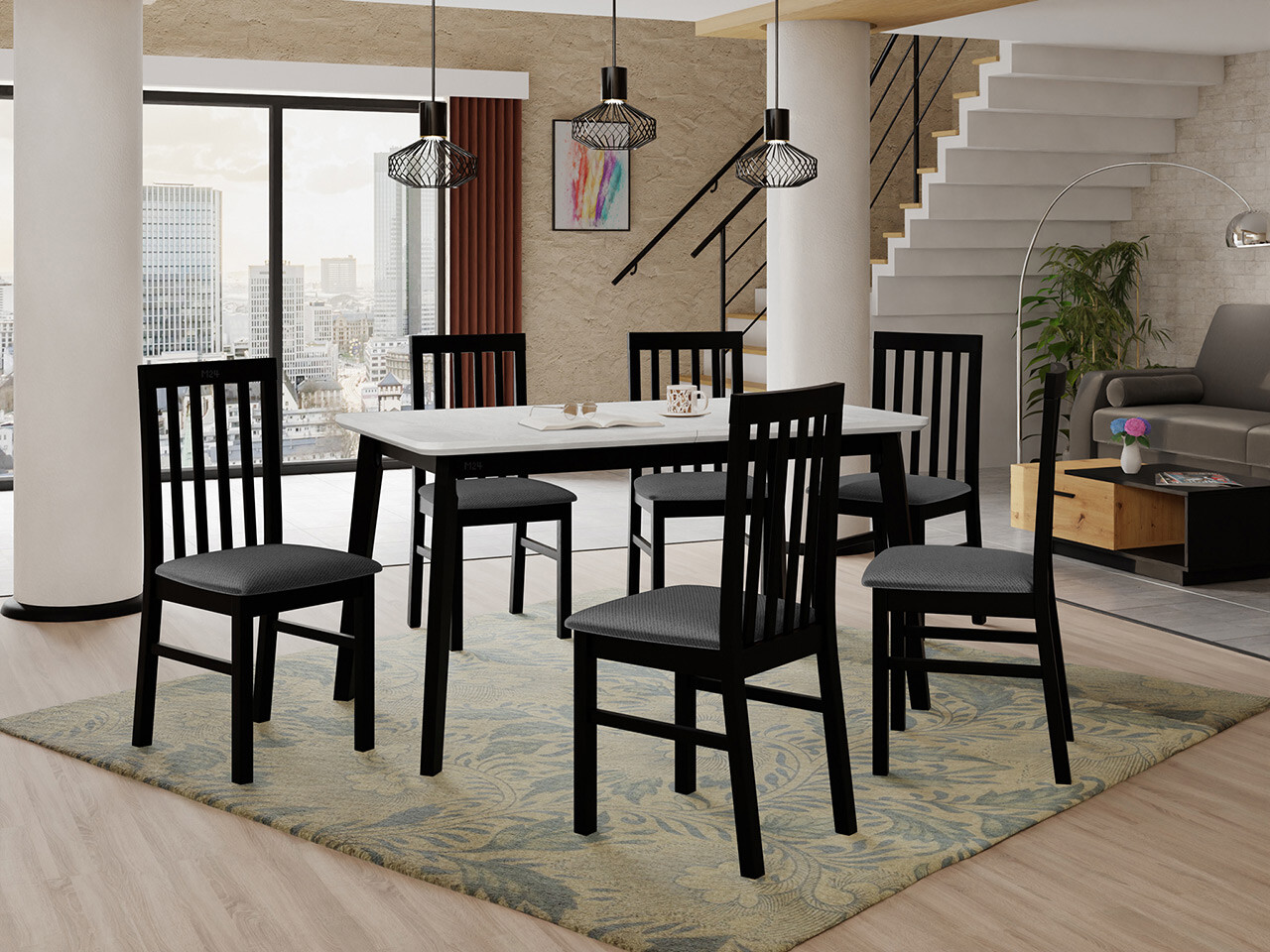 Conjunto de mesas y sillas para comedor Victorville 267 (Negro)