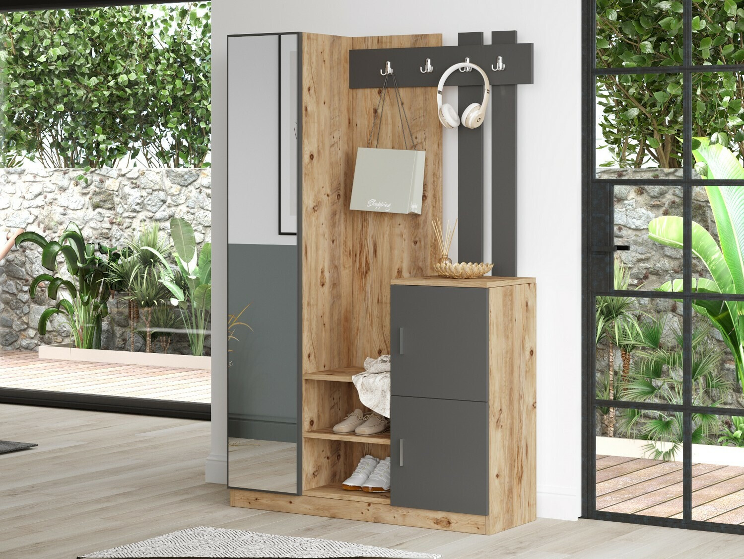 Conjunto de recibidor Kailua 439 (Pino + Antracita)