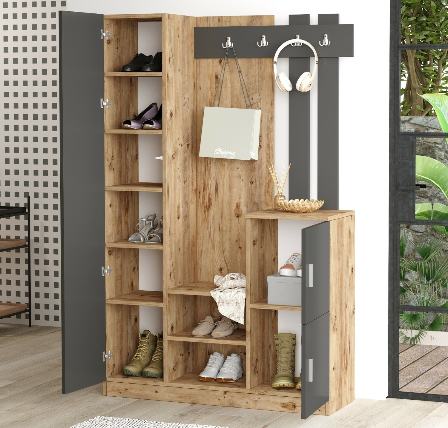 Conjunto de recibidor Kailua 439 (Pino + Antracita)