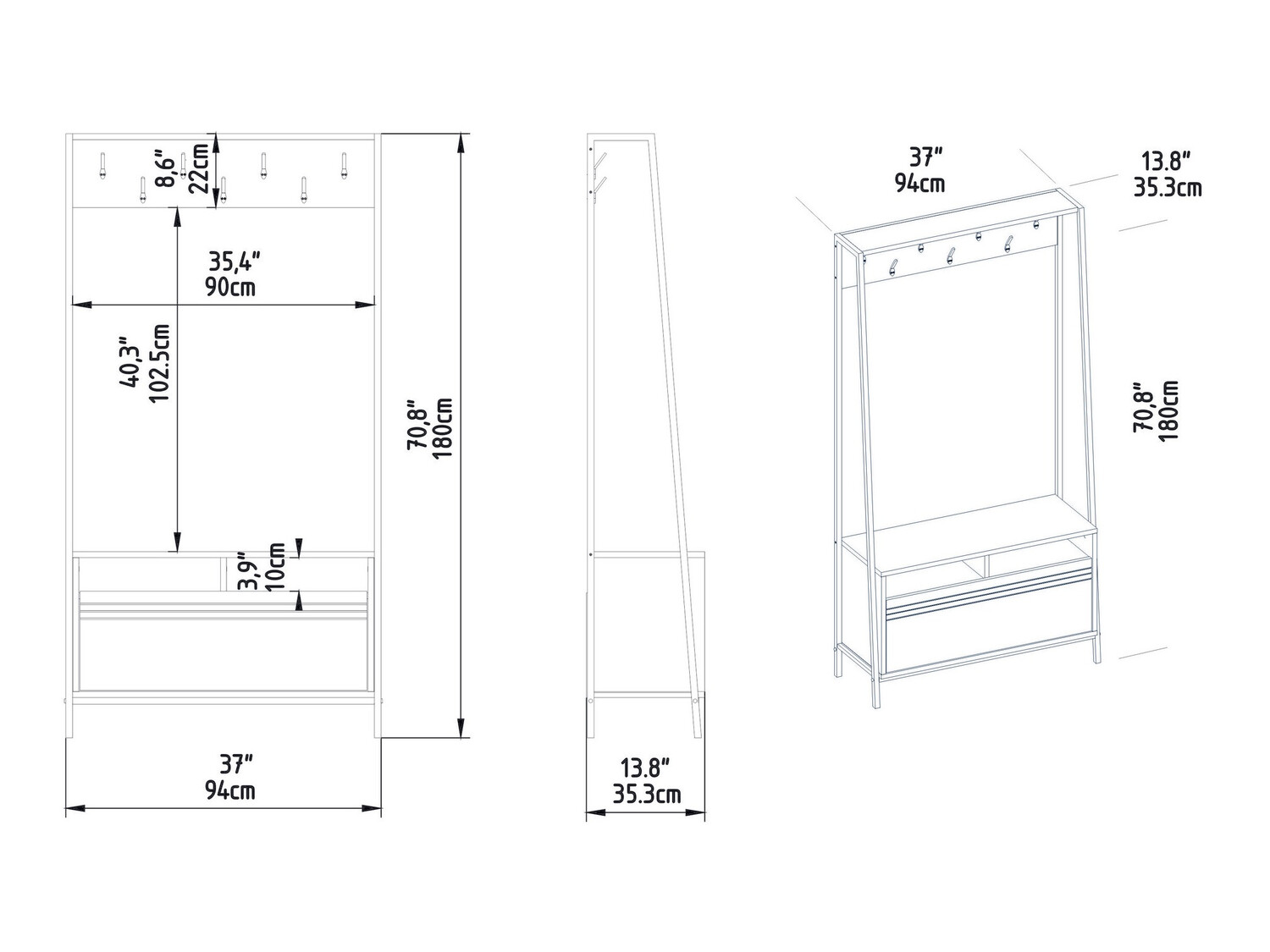 Conjunto para recibidor Kailua 462 (Negro + Nuez)