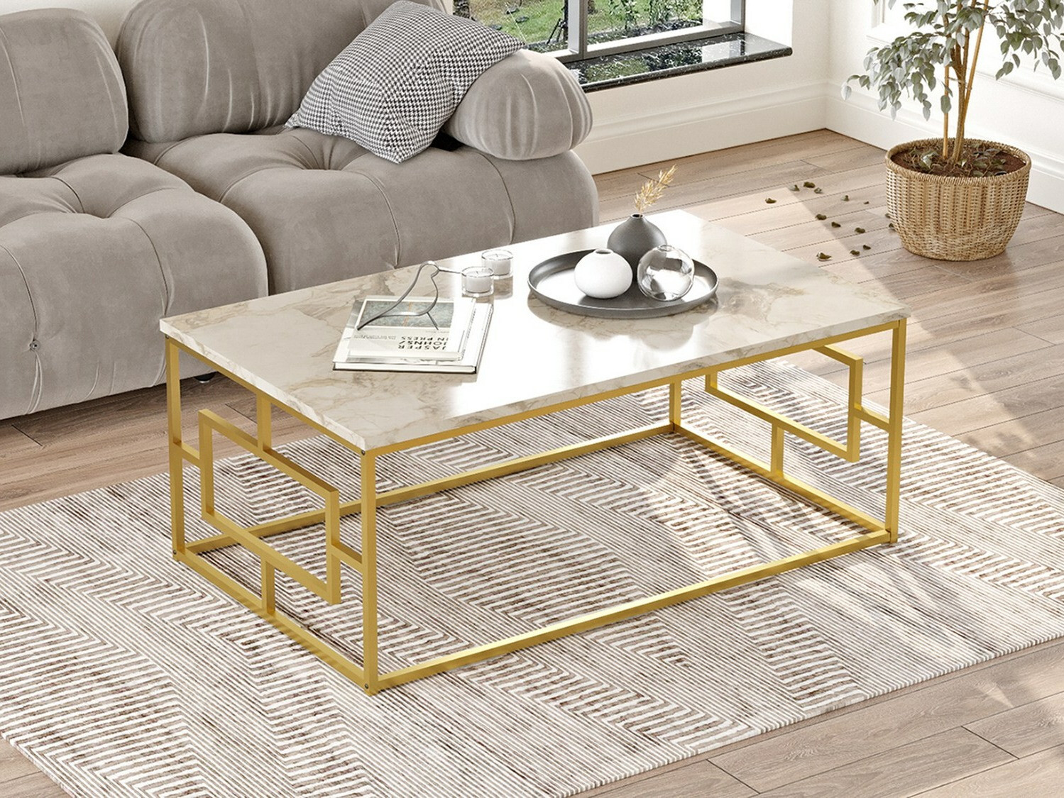 Mesa de centro Kailua 1258 (Dorado + Mármol blanco)