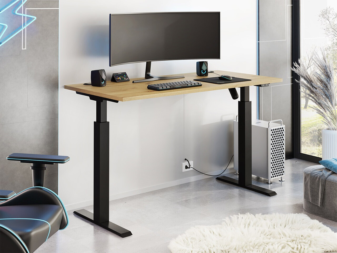 Escritorio de altura regulable Tucson 171 (Roble Artisan + Negro mate)
