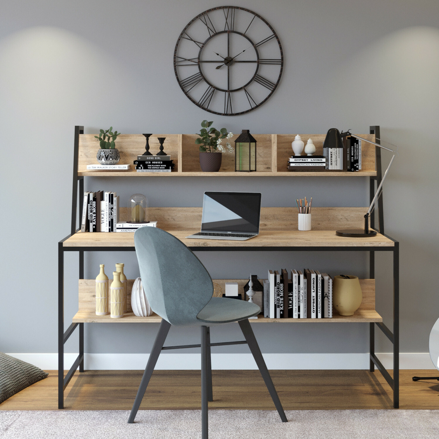 Mesa de oficina Kailua 472 (Negro + Roble)