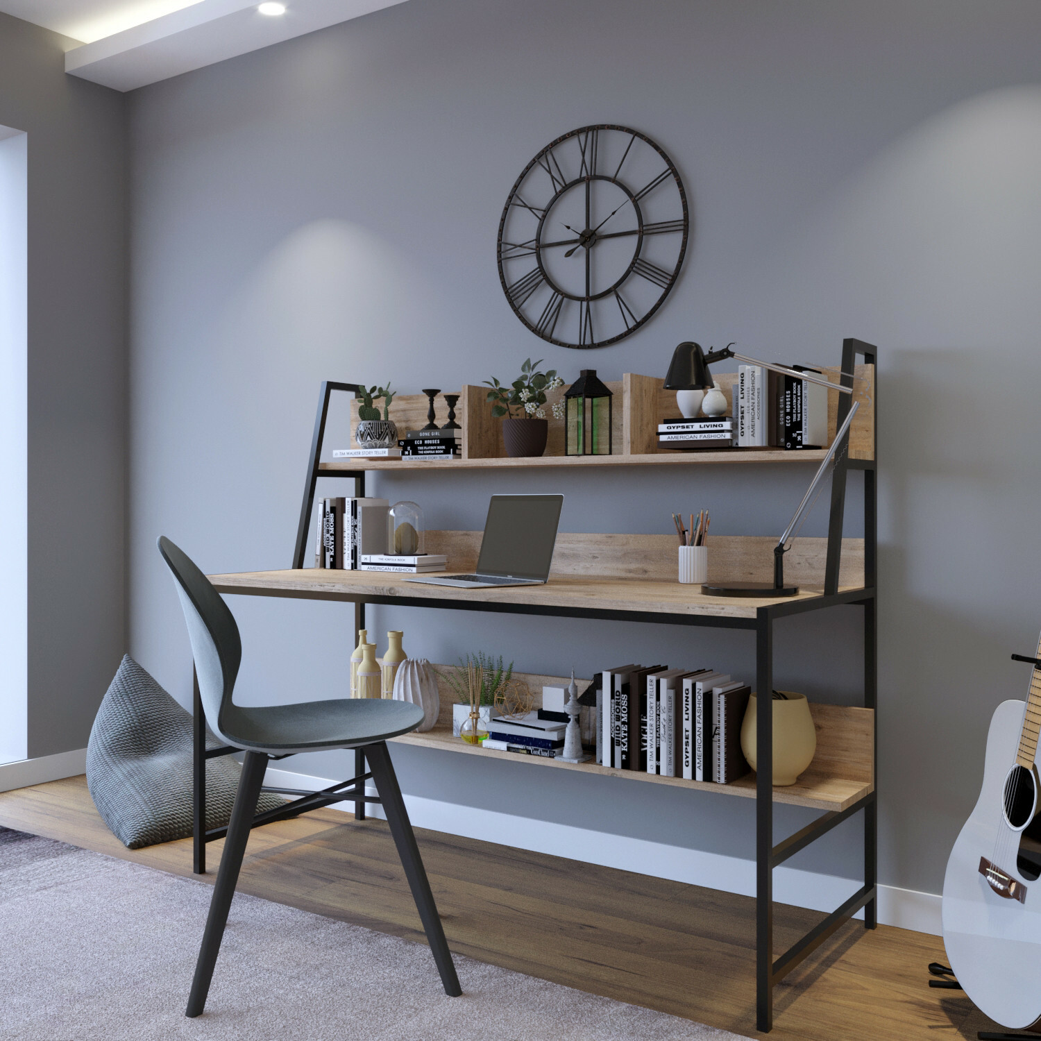 Mesa de oficina Kailua 472 (Negro + Roble)