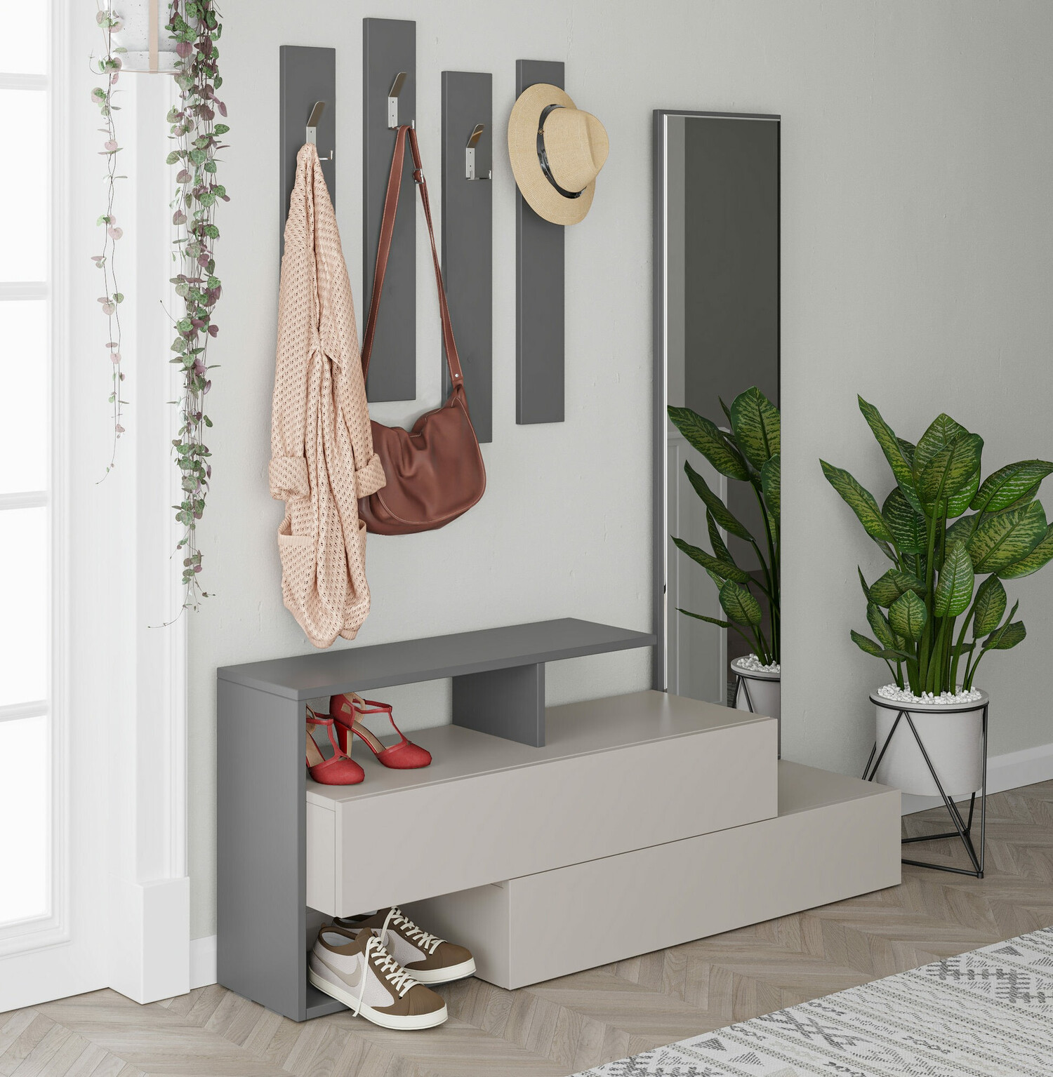 Conjunto de recibidor Kailua 502 (Antracita + Crema)