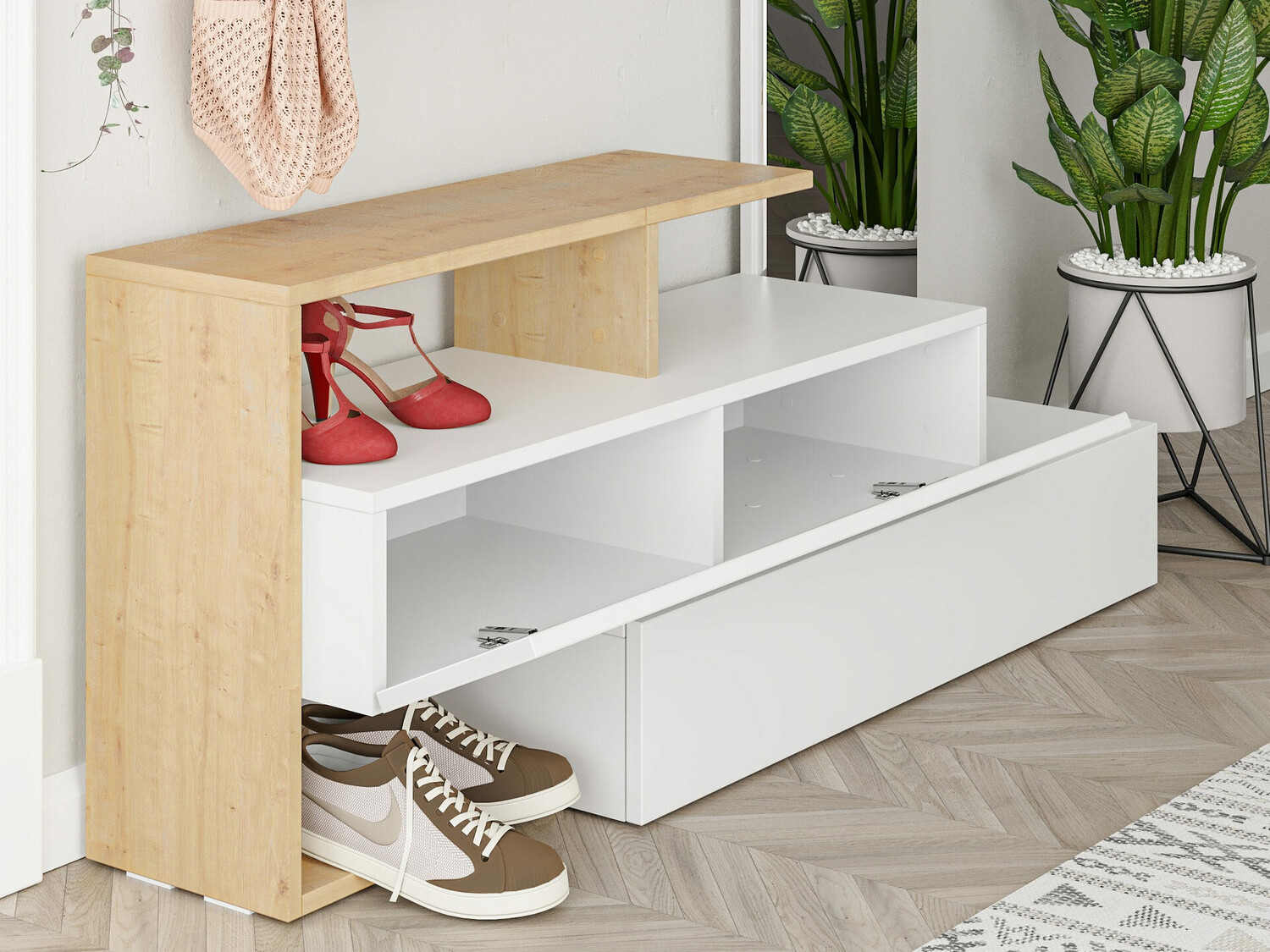 Conjunto para recibidor Kailua 502 (Blanco + Roble)