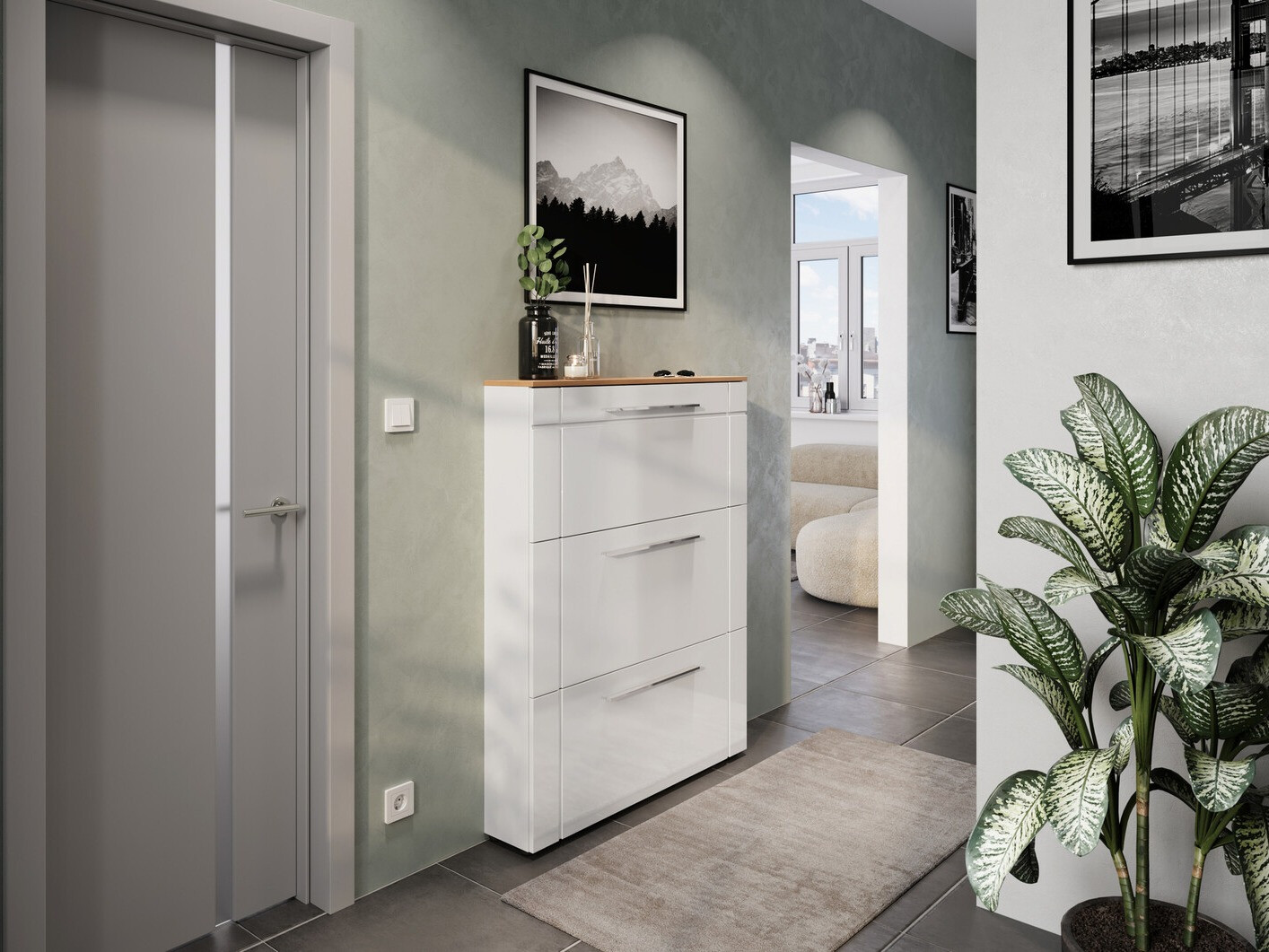 Zapatero Sacramento 404 (Blanco brillante + Navarra roble)