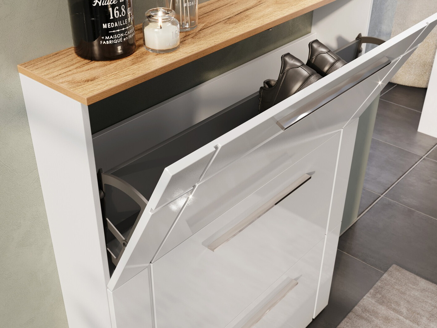 Zapatero Sacramento 404 (Blanco brillante + Navarra roble)