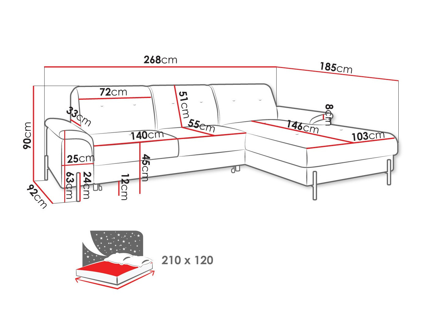 Sofá rinconero Comfivo 134 (Poso 110)