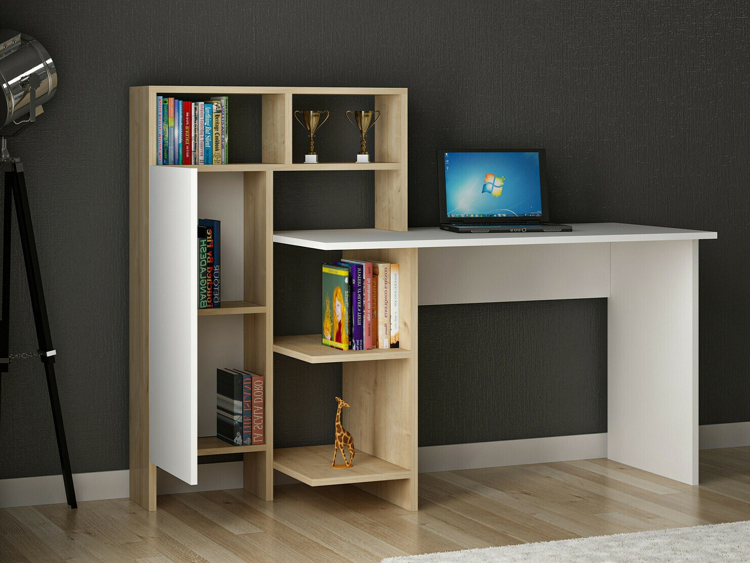 Mesa de oficina Kailua 594 (Blanco + Roble)