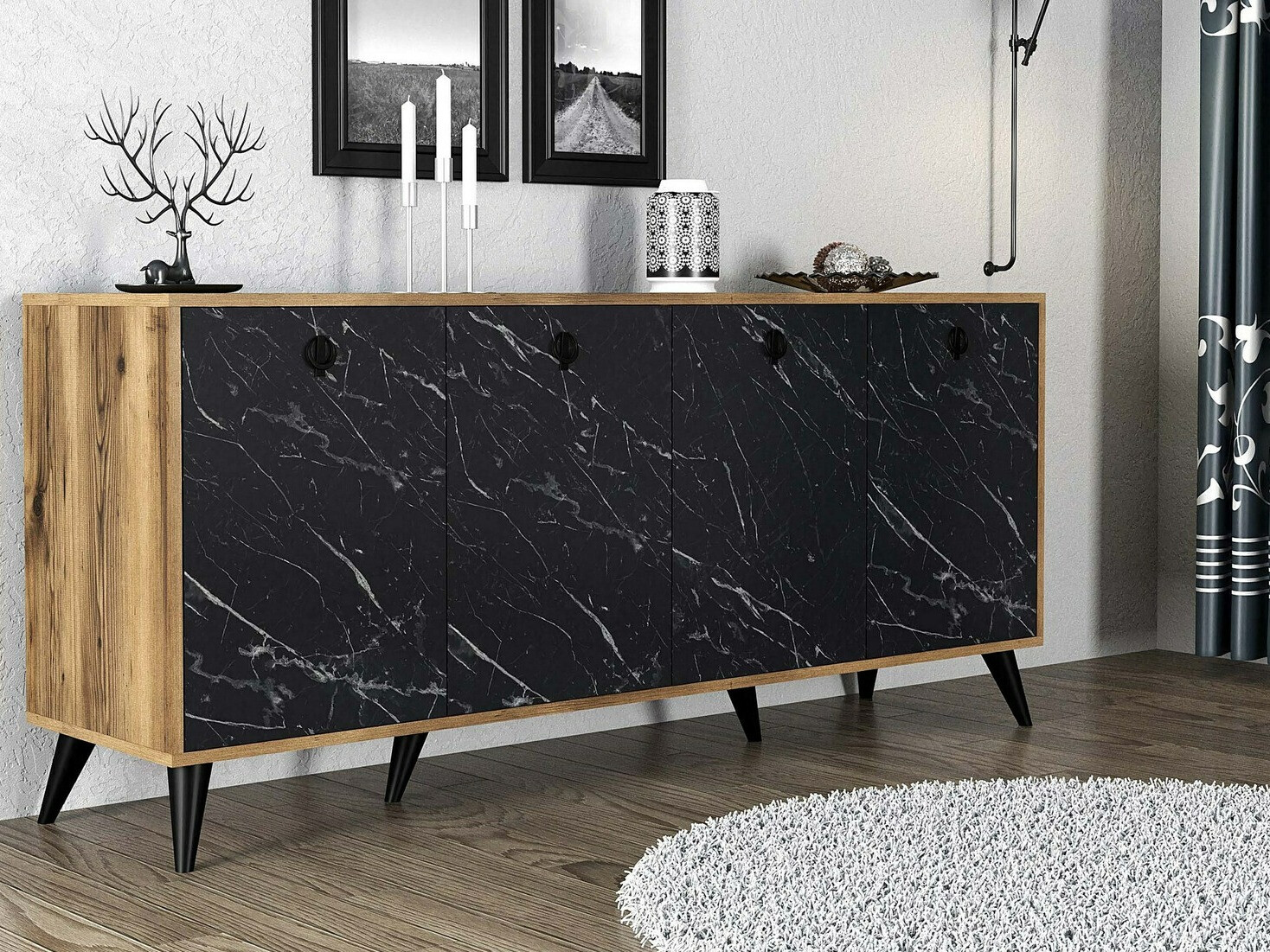 Aparador Kailua 605 (Nuez + Mármol negro)