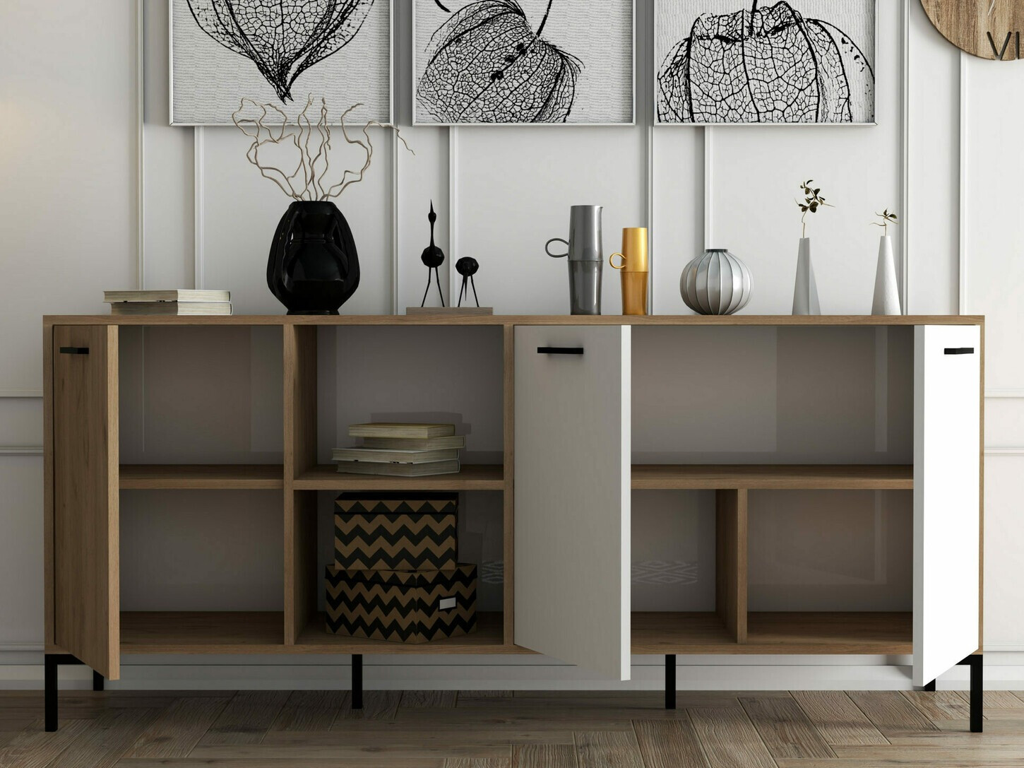 Aparador Nolcava 101 (Blanco + Roble)