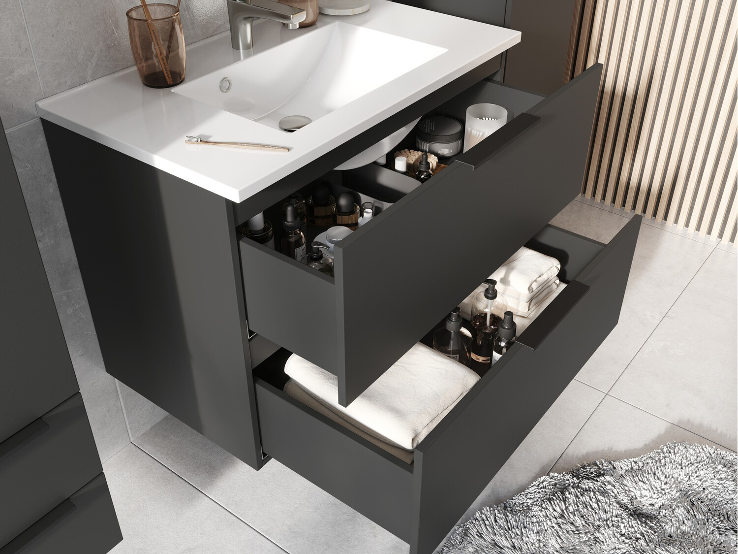 Armario de baño colgante para lavabo Temeli 108 (Grafito + Blanco)