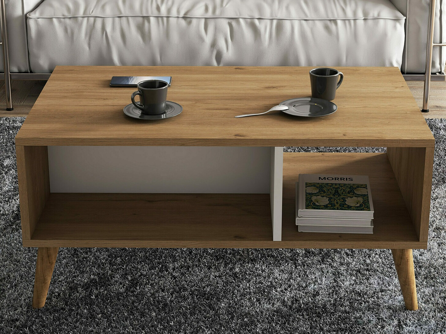 Mesa de centro Nolcava 104 (Blanco + Roble)