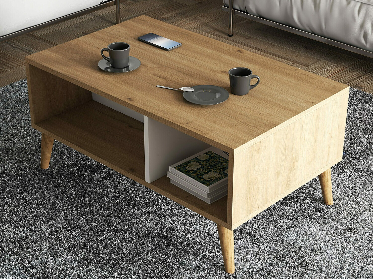 Mesa de centro Nolcava 104 (Blanco + Roble)