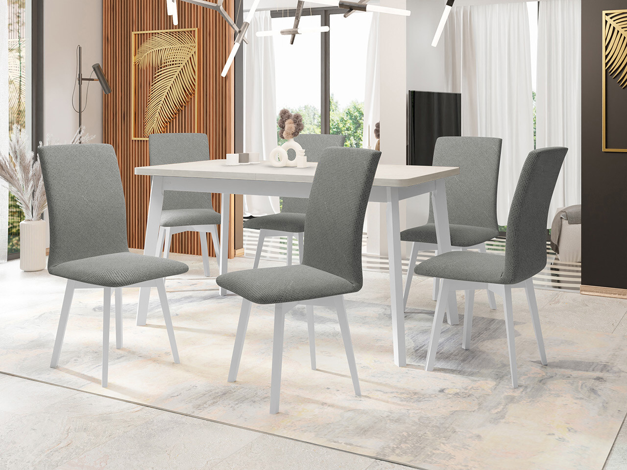 Conjunto de mesas y sillas para comedor Victorville 335 (Blanco)