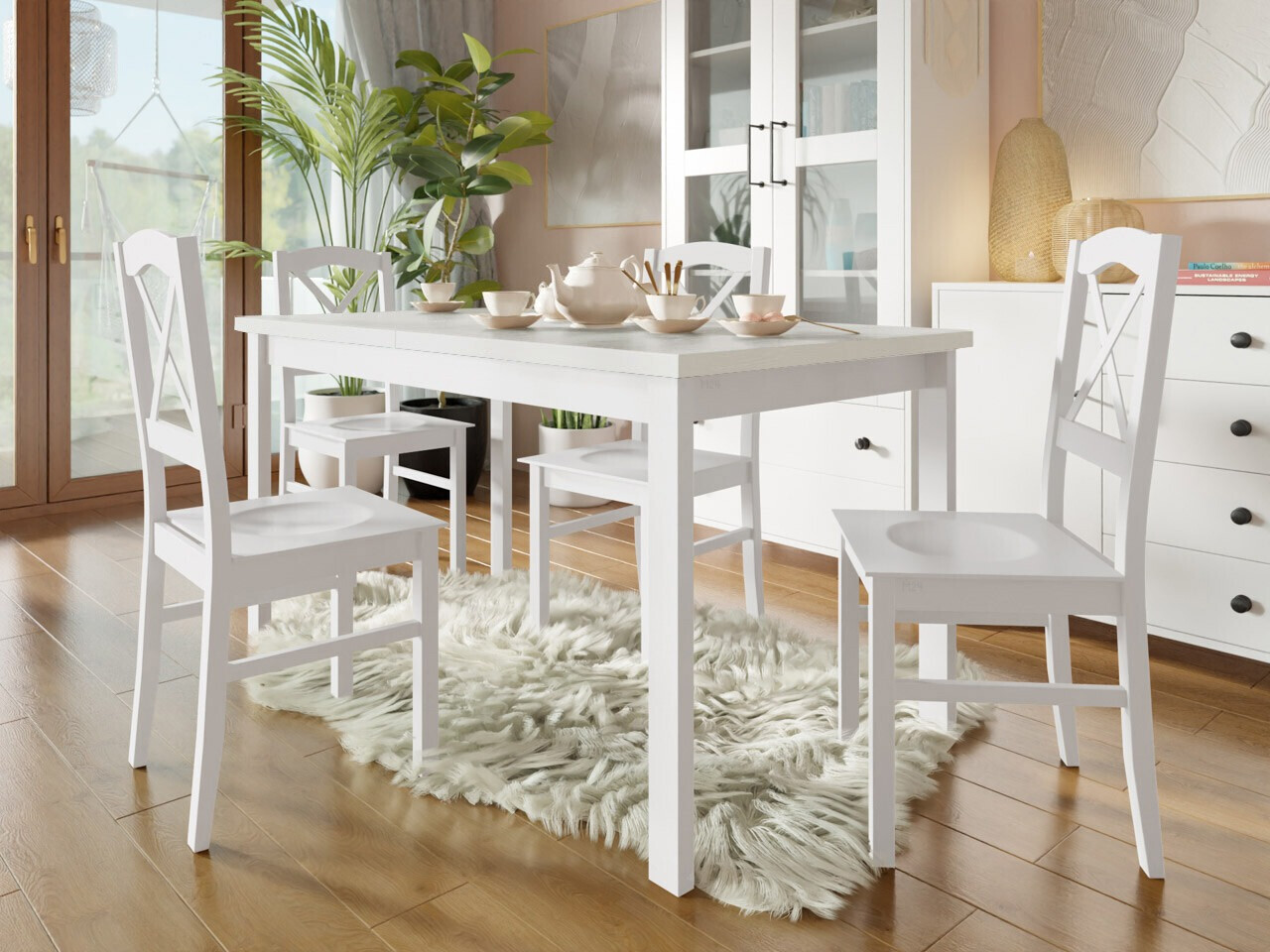Conjunto de mesas y sillas para comedor Victorville 286 (Blanco)