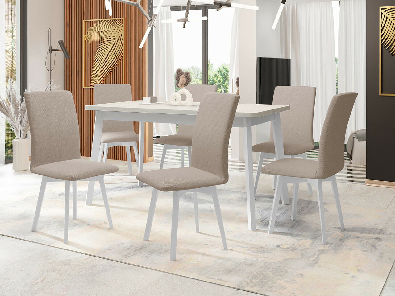 Conjunto de mesas y sillas para comedor Victorville 335 (Blanco)