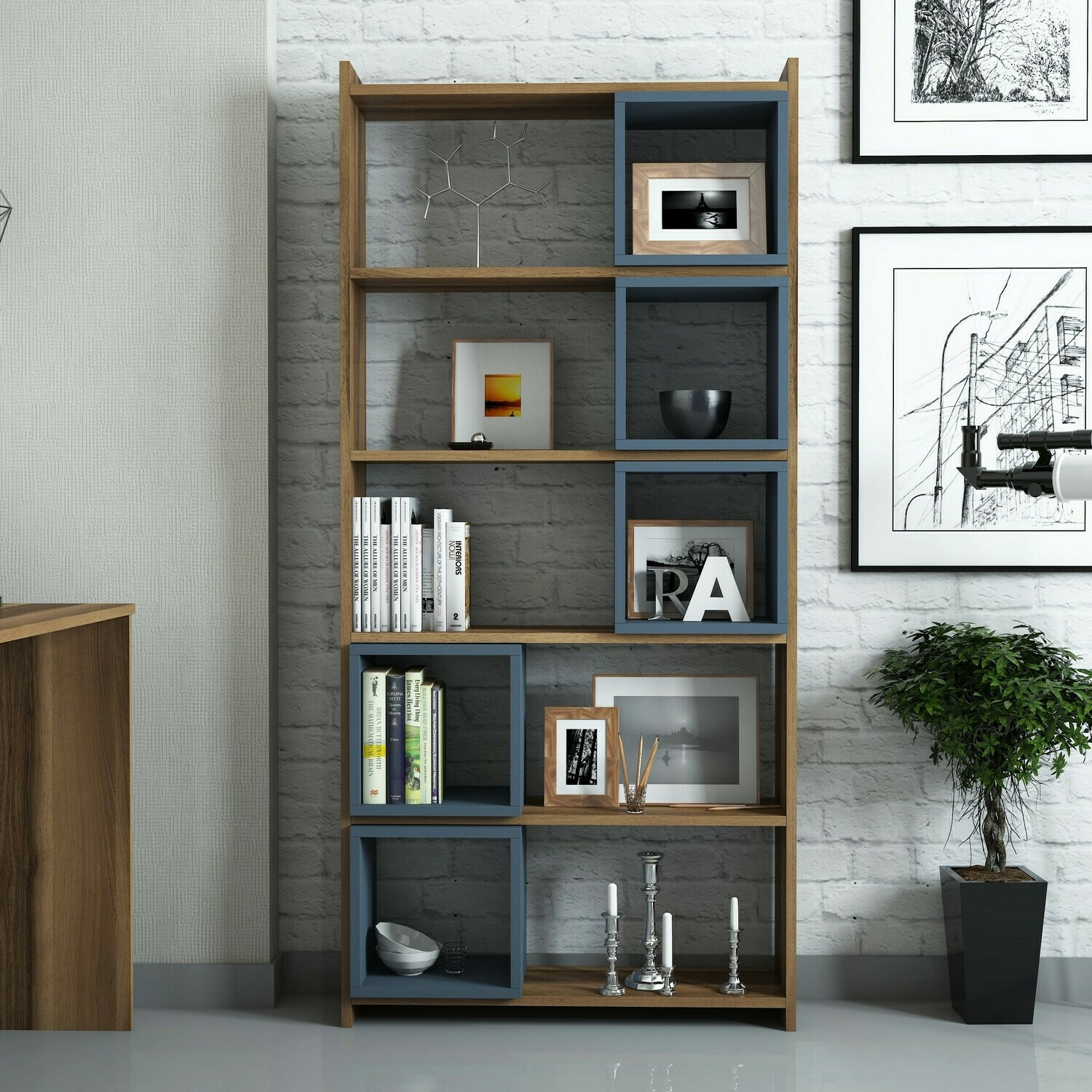 Estantería Kailua 666 (Azul + Nogal)