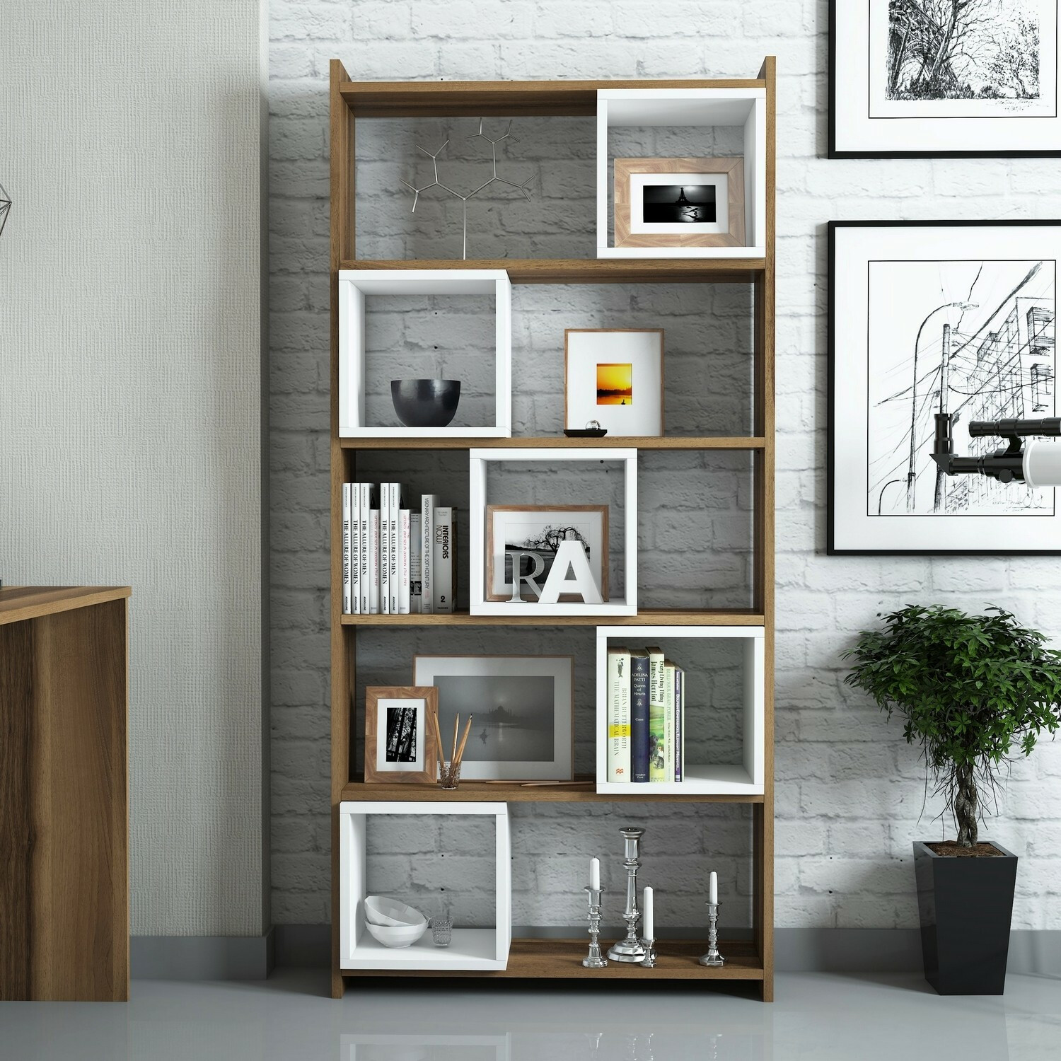 Estantería Kailua 666 (Blanco + Nogal)