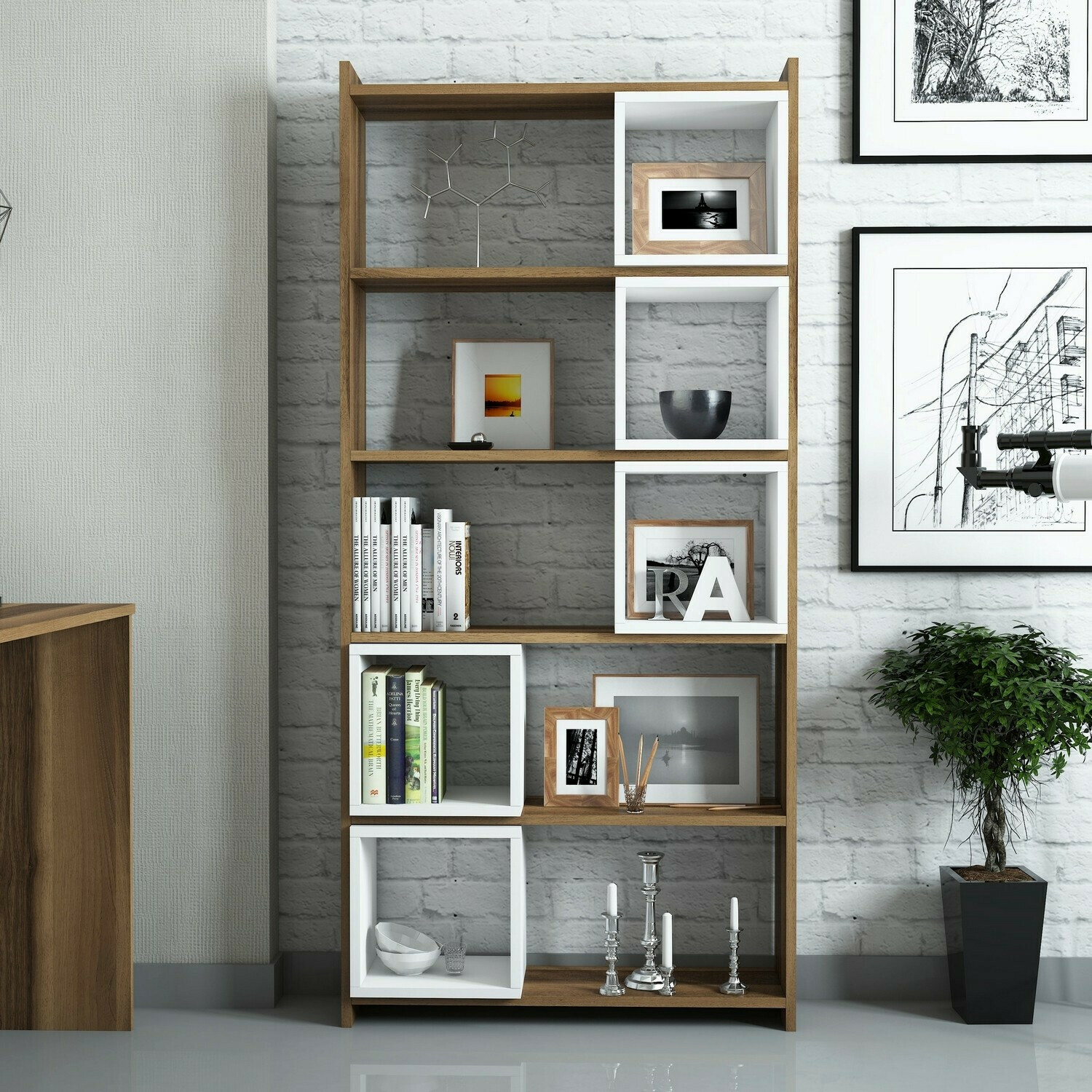 Estantería Kailua 666 (Blanco + Nogal)