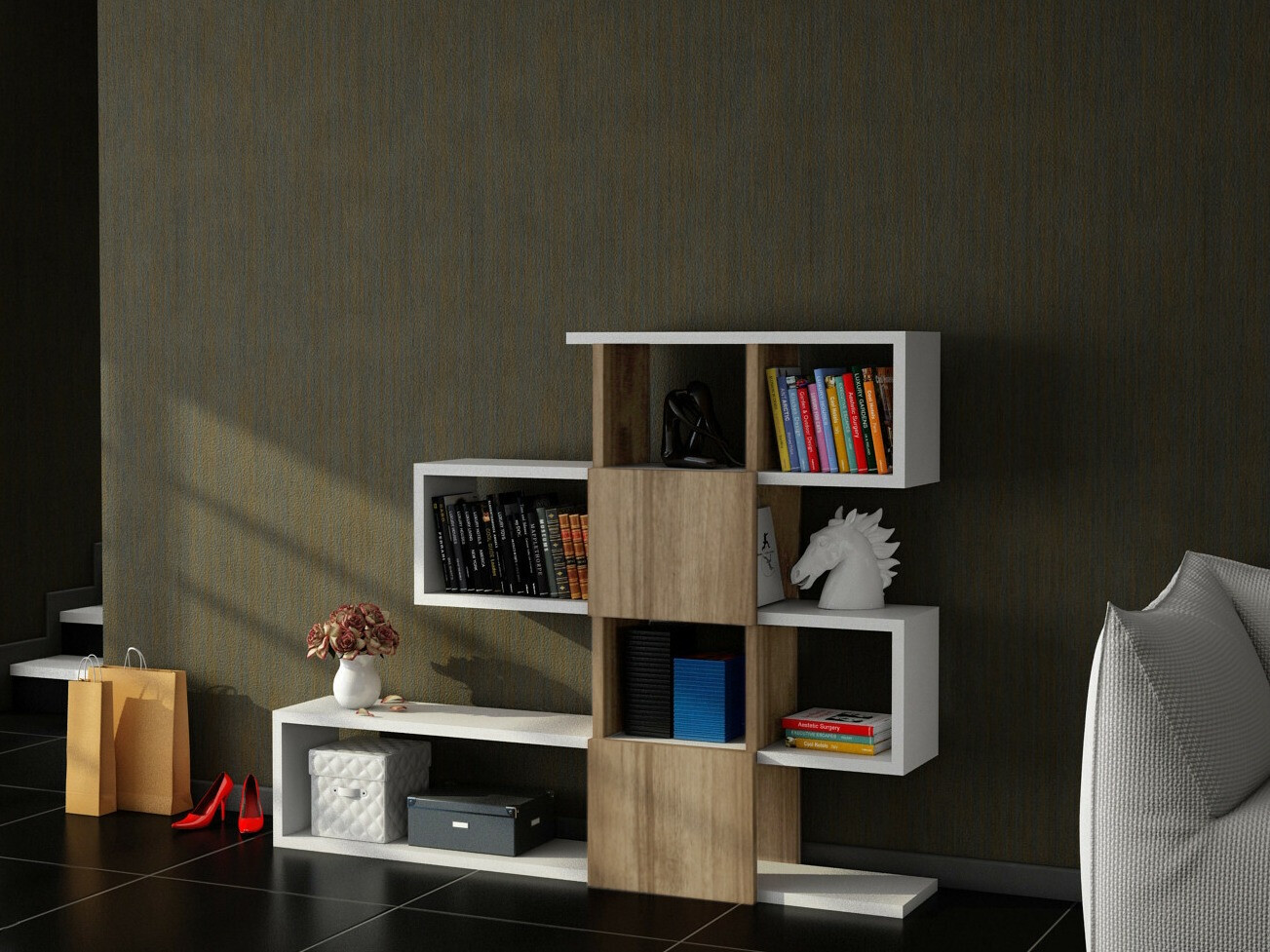 Estantería Kailua 677 (Blanco + Nuez)