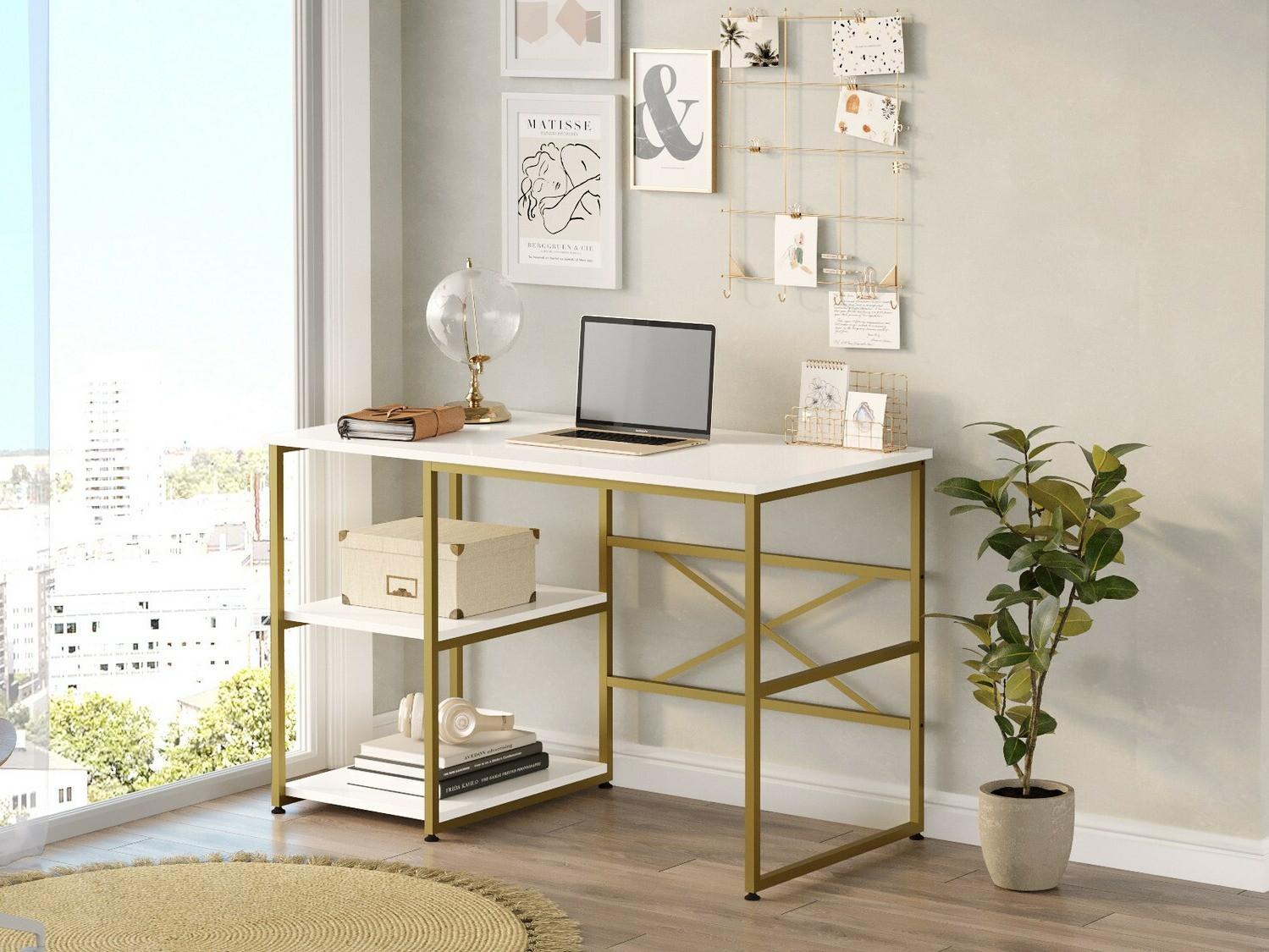 Mesa de oficina Kailua 668 (Blanco + Dorado)