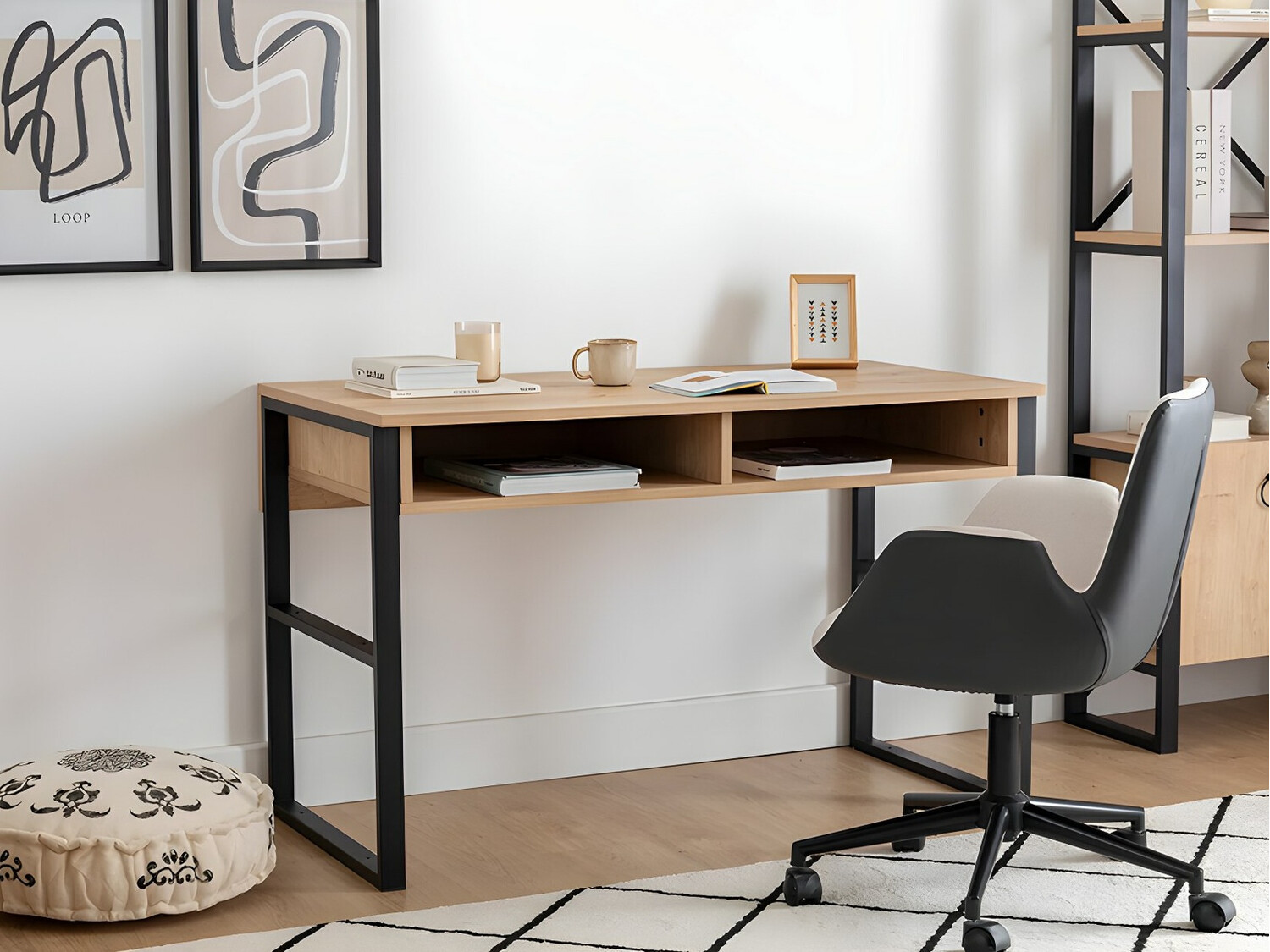 Mesa de oficina Kailua 737 (Negro + Luminoso madera)