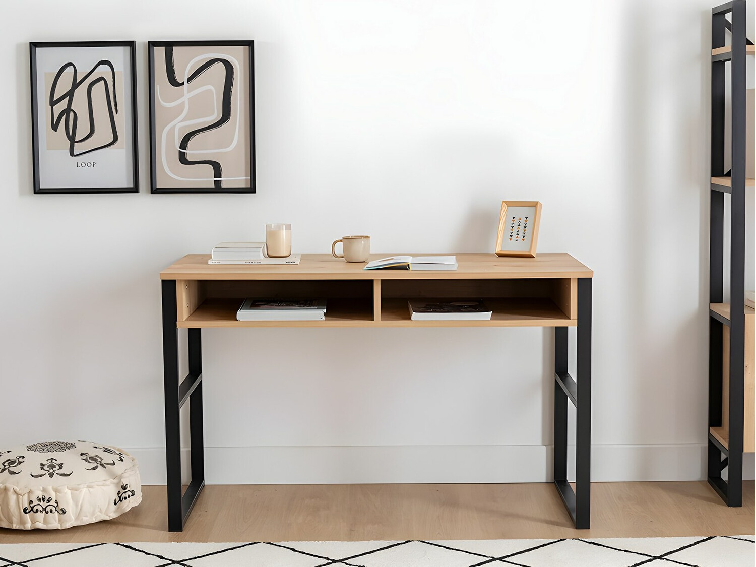 Mesa de oficina Kailua 737 (Negro + Luminoso madera)