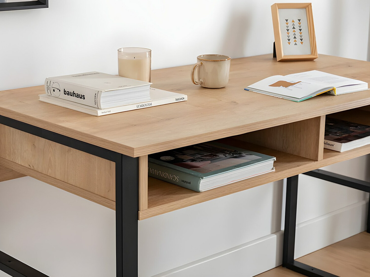 Mesa de oficina Kailua 737 (Negro + Luminoso madera)