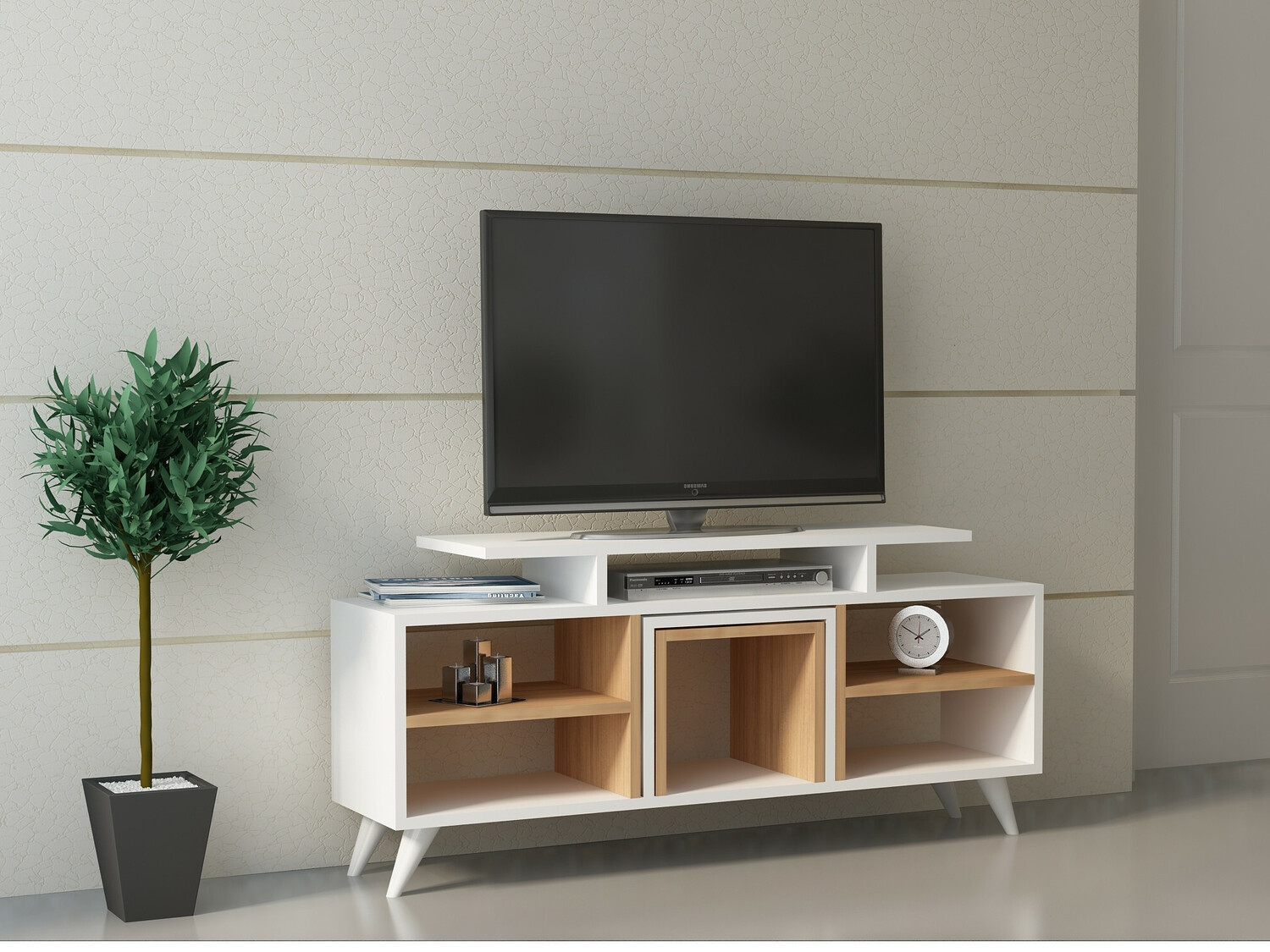 Mueble TV Kailua 816 (Blanco + Teca)